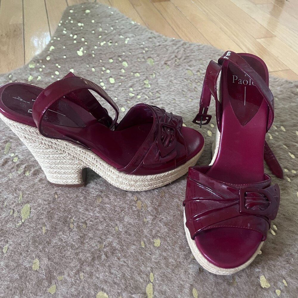 Red Patent Leather Sandals with Espadrille Heel and Platform